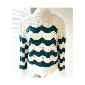 Mango Wave Pattern Sweater - Cream and Green